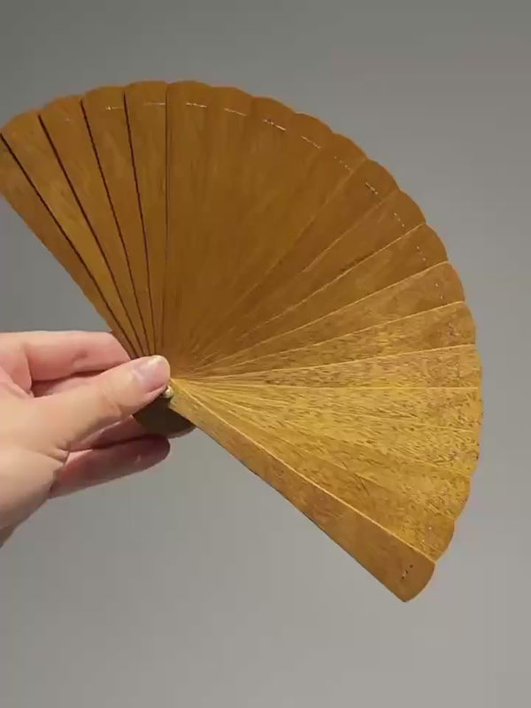 High-end golden nanmu fan mini Su fan portable folding fan wooden craft fan classical collection hand fan daily use
